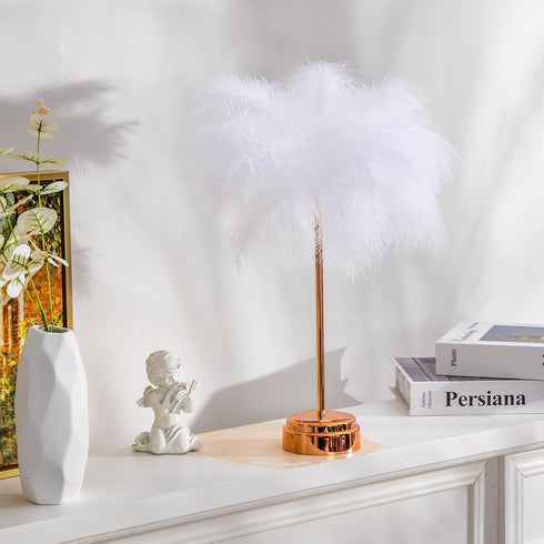 White Feather Lamp, LED Atmosphere Feather Night Lights, Bedside Lamps for Mother, Girlfriend, Home Girl Room, Wedding