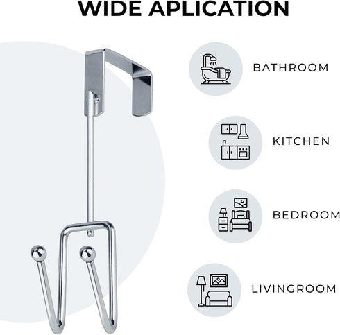 DecorRack 2 Pack Chrome Over The Door Hooks, Heavy-Duty Hanging Storage Hook Rack, Stylish Design