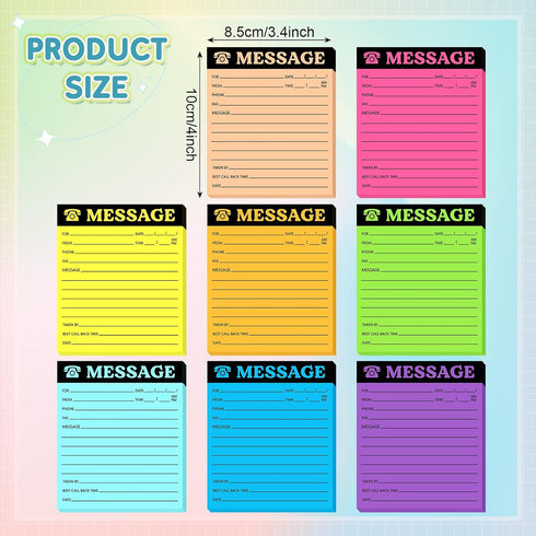 Phone Message Pad Phone Message Sticky Notes 4 x 3.4 Inch Bright Color Self Adhesive Message Book Call Back Notepad for Home Office School Supplies, Assorted Neon Colors (Bright Colors, 8 Pieces)