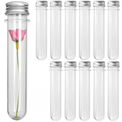 Acrux7 60 Pack Plastic Test Tubes, 45 ML Clear Test Tubes with Screw Caps for Bath Salts, Candy Storage, Scientific