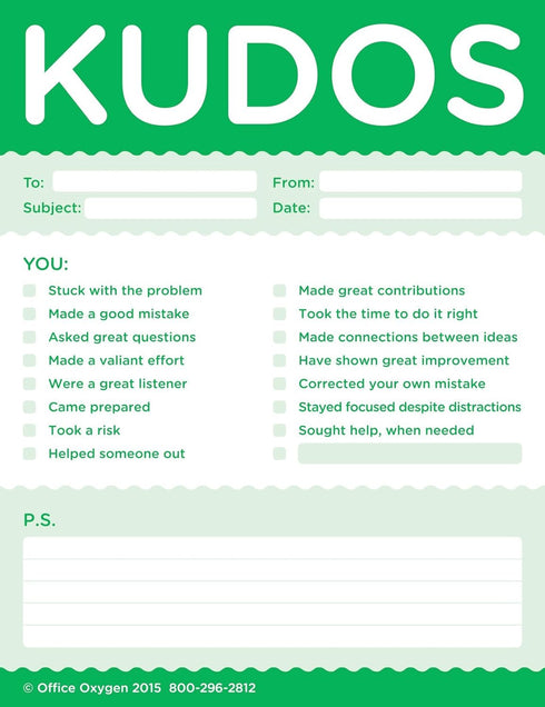 Trainers Warehouse Kudos for Growth & Learning | Note Pad Set of 10 Pads (Green) for Classroom & Office