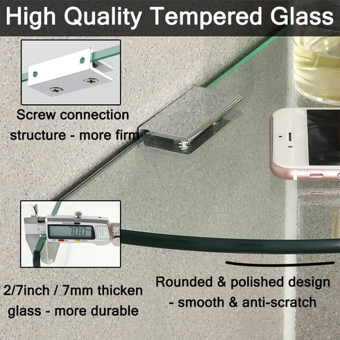 1 SAYAYO Glass Corner Shelf for Wall, Tempered Floating Glass Shelves for Bathroom Pcs, Clear
