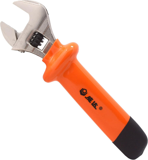 WEIDA 8" Heavy Duty Insulated Electrician Adjustable Wrench, Cushion Grip, Nickel-Plated Anti-Rust Surface