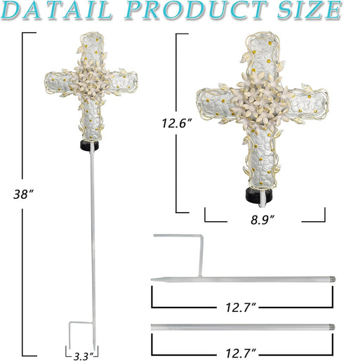 COOZZYHOUR 38Inch 20 Solar Cross Garden Lights Outdoor Decorative - Solar Metal&Glass Cross White Hydrangea Flower