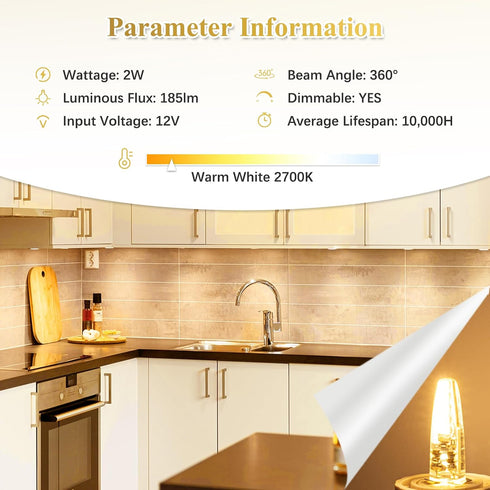 G4 Bulb Dimmable, 12V, Bulbs 2W, 2700K, 20W T3 185 10-Pack DiCUNO LED JC Bi-Pin Base Light Warm White Halogen