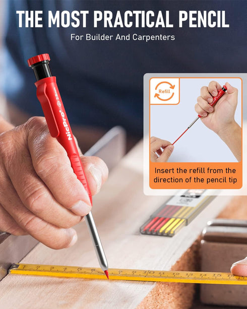 Nicpro 4 Pack Carpenter Pencils with Sharpener, Heavy Duty Mechanical Pencils with 52 Refills for Architects