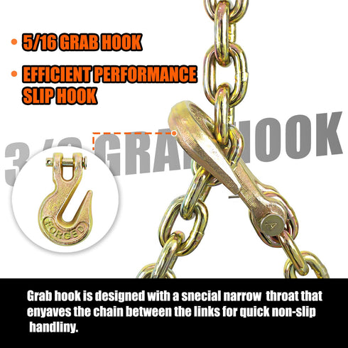 TKK G80 Transport Binder Chain, 5/16 Inch x 15 Foot Logging Chain with Grab and Sling Hooks, 7,100 lbs Safe Working Load