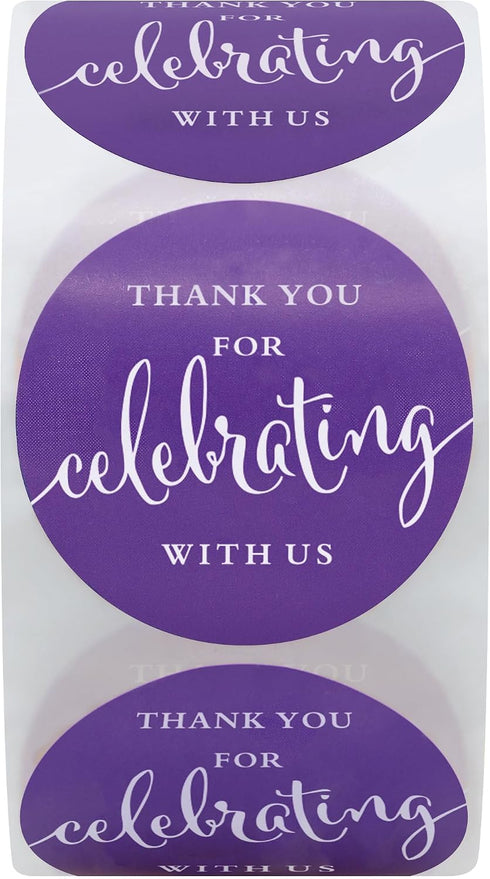 hylabelest 1.5 Inch Package 500 (10 Thank You for Celebrating with Us Stickers Purple for Party Favor, Card Seals
