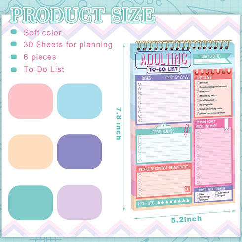 Glenmal 6 Pack Adulting Note Pad to Do List Notepad Daily Planner Notepad Daily to Do List Notebook Undated Checklist Daily Planner for Adult Office Stuffers 7.8 x 5.2 in(Cute)