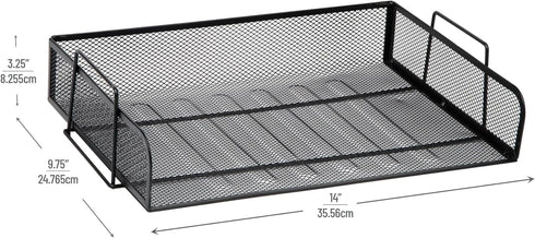 Mind Reader Stackable Paper Tray, Metal Mesh Desktop Organizer, File Storage for Office, 4 Pcs, Black