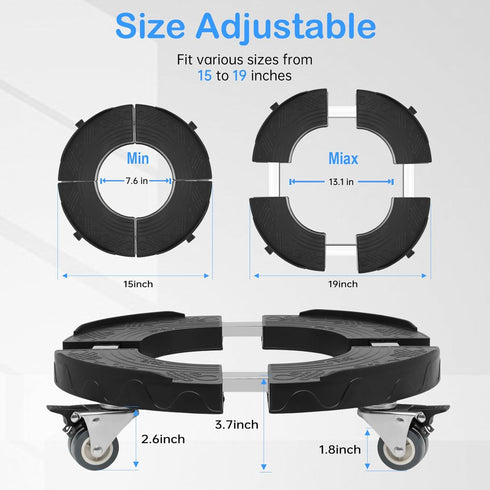 15-19 Inch 4 440lbs Nefish Trash Can Dolly Wheels, Adjustable Round Furniture Dolly with Wheels, Heavy Duty Drum