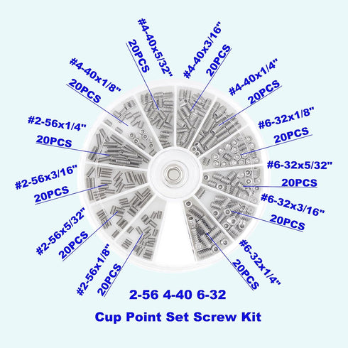 #2-56 #4-40 #6-32 UNC Stainless Steel Internal Hex Drive Cup Point Set Screws Assortment Kit