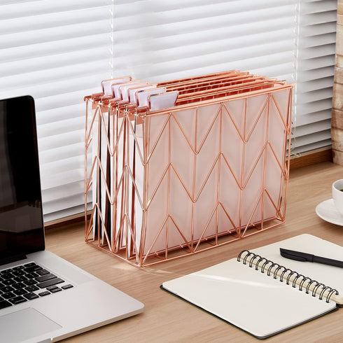 Y YOMA 6 Pack Rose Gold Hanging File Folders, Letter Size Decorative File Folder with 1/5-Cut Adjustable Tabs