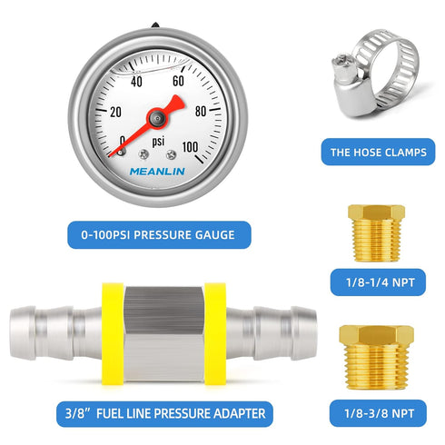 MEANLIN MEASURE 0-100Psi Pressure Gauge: Stainless Steel Glycerin Filled with 1/8" NPT 1.5" Face Dial, 9 Pieces Kit