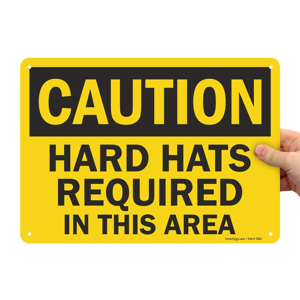 SmartSign "Caution - Hard Hats Required in This Area" Sign, 10" x 14" Plastic
