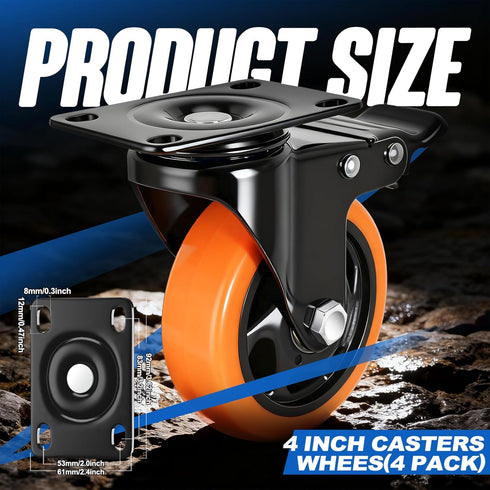 4 Inch Set 4, 2400LB, Caster Wheels, Caster of Dual Locking PU Casters Swivel Casters for Furniture, Workbench & Tool