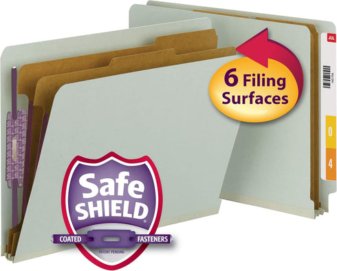 Smead 100% Recycled End Tab Pressboard Classification File Folder, 2 Dividers, Letter Size, 10 per Box