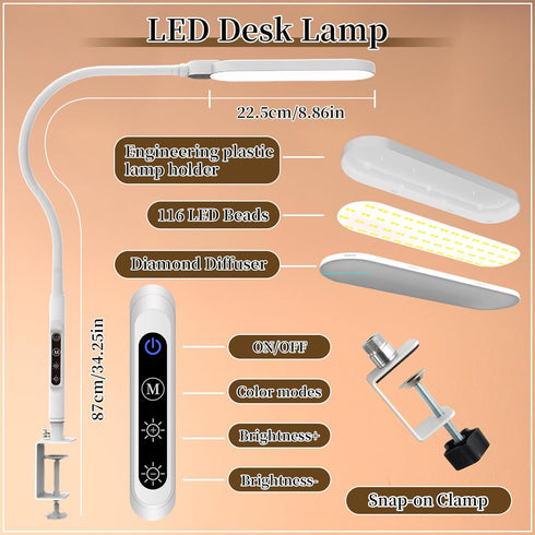 360 Dimmer, 5 9 Dimmable, BQAN LED Desk Lamp with Clamp, Flexible Gooseneck Nail Table Light Touch Color Modes