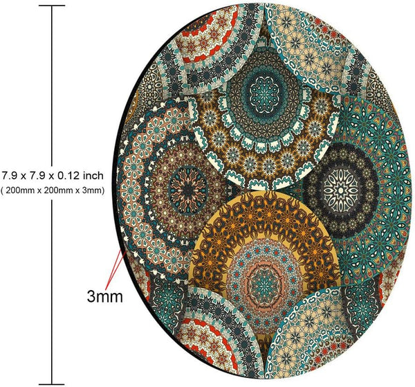 Smooffly Custom Round Mouse Pad, Colorful Vintage Floral and Mandala Pattern Circular Mouse Pads for Computers