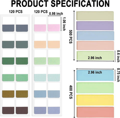 Small Sticky Notes, Colourful Book Tabs, Mini Self Stick Pad for Office, 1140 PCS Annotation Tabs for School