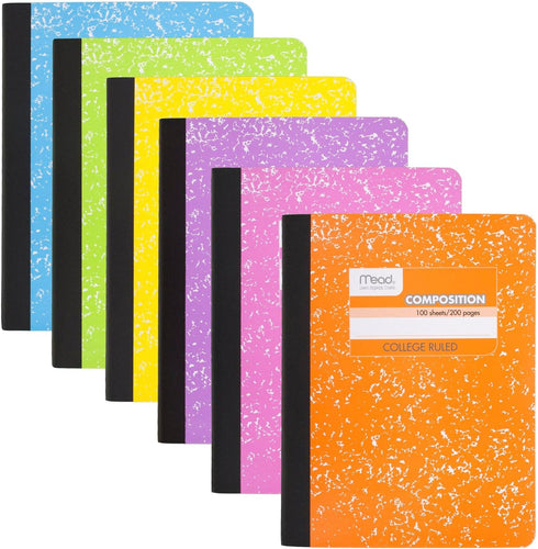 Mead Composition Notebooks, 6 Pack, College Ruled Paper, 7-1/2" x 9-3/4", 100 Sheets, Assorted Bright Colors
