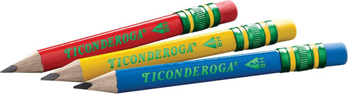 Ticonderoga My First Short Triangular Wood-Cased Pencils, 2 HB Soft with Erasers, Primary Colors, 12 Count