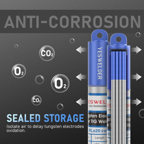 YESWELDER 2% Lanthanated TIG Welding Tungsten Electrode, Assorted-size 5pk 1/16" & 5pk 3/32" (Blue, WL20/EWLa-2)