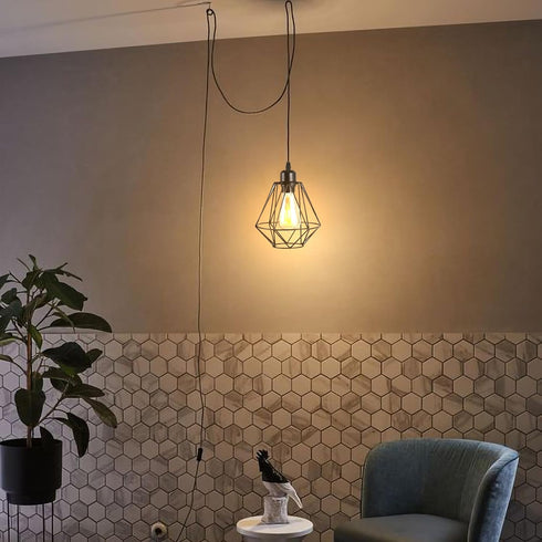 Laihezz Black Metal Plug in Pendant Light, Hanging Light Fixture with Plug in Cord, Hanging Lights with Plug in Cord