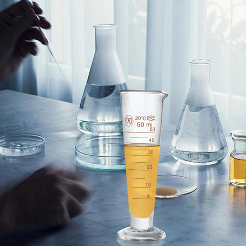 Professional Lab Graduated Measuring Cup with Spout, 50ml Wide Mouth Glass Conical Beaker