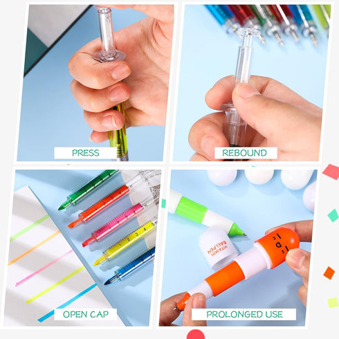 BBTO Syringe Pens, Pill Pens with Syringe Highlighters, Fluorescent Watercolor Needle Pen for Nursing Student Supplies