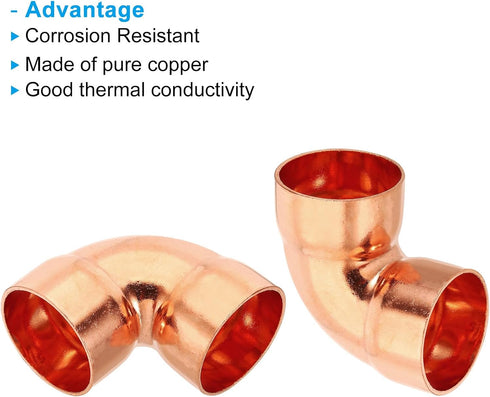 PATIKIL 1 1/4" ID 1.2mm Thick Elbow Copper Fitting, 3pcs 99.9% Pure Copper Pipe Connector