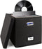 Vinyl Record Storage Box for 50+ Single LPs, Stackable Albums Linen Crate with Lid, Collapsible Document Organizer