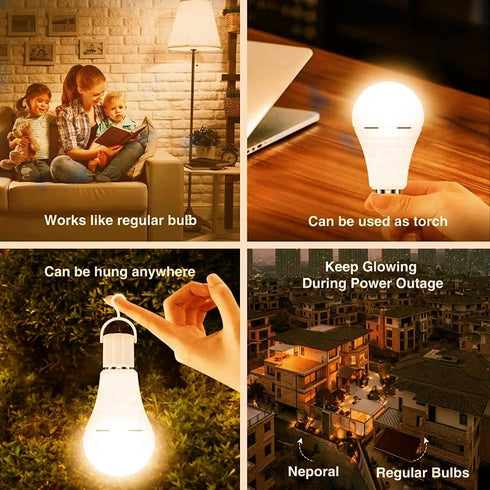 Rechargeable Light Bulbs, 9W Battery Operated LED, 600 Lumen 3000K Warm White, for Power Outage, 4 Pack