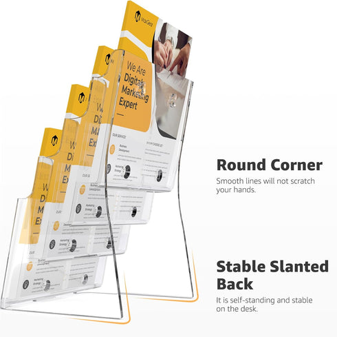 MaxGear Acrylic Brochure Holder 8.5 x 11 inch, 4 Tier Clear Literature Organizer with Removable Divider