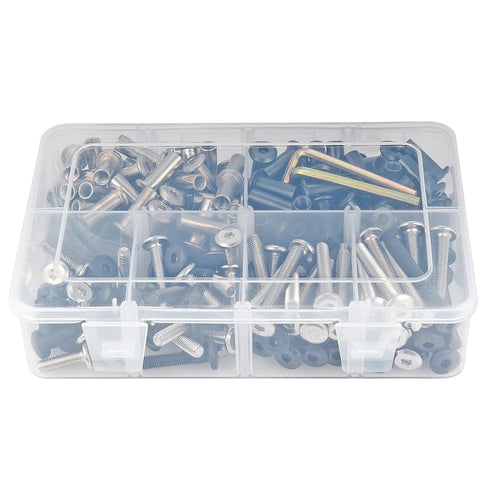 100 Sets M6 Bolts and Barrel Nuts Kit, Mixed Silver and Black Steel Hex Metric Screws for Cabinet Stability