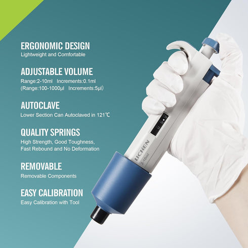LICHEN 2-10ml Lab Micropipette Pipettors, Single Channel Adjustable High Accurate Volume for Laboratory