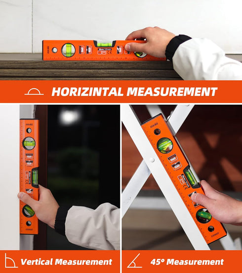 DOWELL 12 Inch Magnetic Spirit Level with Metric Scale, 3 Different Bubbles - 45 /90 /180 HY030660