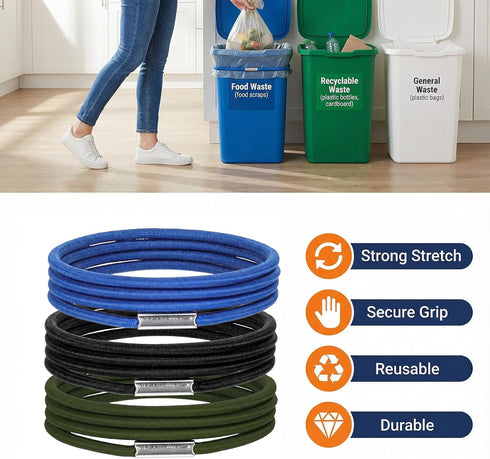 Macuezu 6 13 32 6 PCS Garbage Can Bands, High Elastic Trash Can Bag Holder Straps Fit to Gallon Cans, Nylon Garbage Can