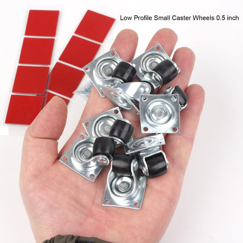 Mini Caster Wheels, 0.5 Inch Low Profile Nylon Tiny Swivel Casters, 8 Pack for Small Appliances