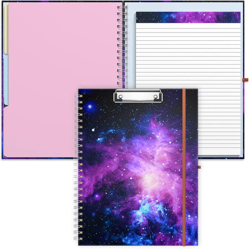 Rimilak Spiral Clipboard Folio with Refillable Lined Notepad, 14.5 x 9.8 Inch, Cute Stylish Clipfolio, Galaxy