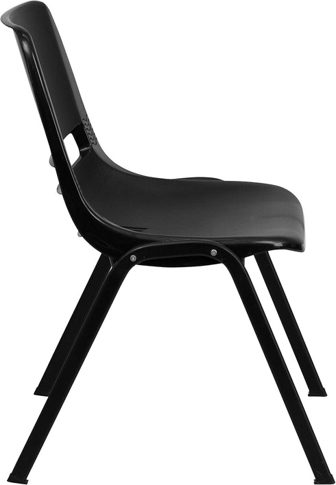 EMMA 14" + OLIVER Kid's Black Ergonomic Shell Stack Chair - Black Frame and H Seat