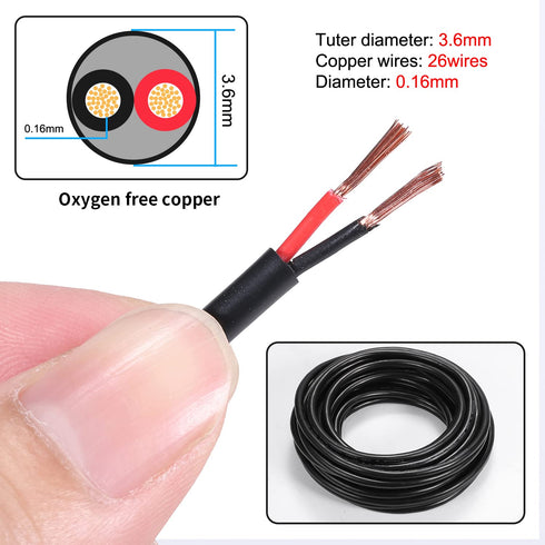 20 Gauge 2 Conductor Electrical Wire 20AWG Stranded PVC Cord 50FT/15.3M Oxygen-Free Copper Cable for LED Strips Lamps