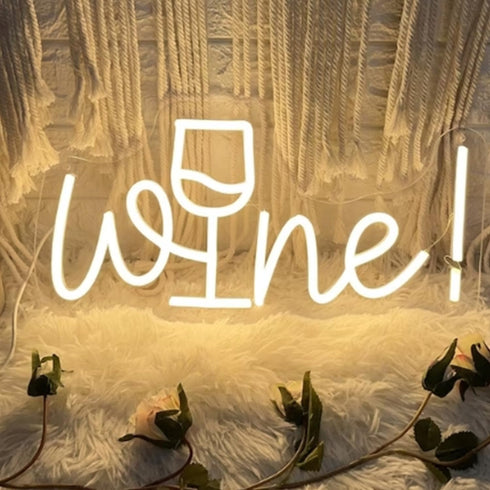 Dimmable White,5V Acrylic Wine Neon Sign for Wall or Window Background Decor,LED Bar Neon Decorative Cocktails Light