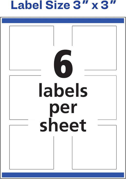 Avery Square Labels, 3" x 3", 30 Glossy White Labels with Sure Feed Technology (36480)