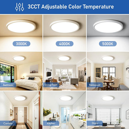 12 Inch Dimmable 24W 2640LM 3000K/4000K/5000K, 240W Slim LED Flush Mount Ceiling Light Fixtures, House Upgrade Led