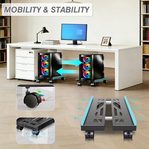 Hmfmdy PC Stand, Mobile CPU Stand for Floor, Adjustable CPU Rolling Stand, Under Desk Computer Tower Stand, Computer