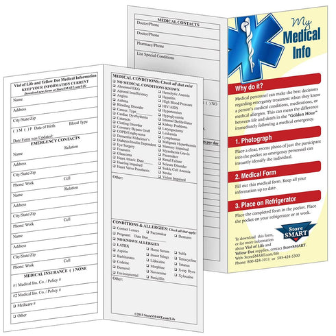StoreSMART - Vial of Life Medical Info Pocket, Magnetic Back, 5-Pack for Refrigerator, Locker, Filing Cabinets
