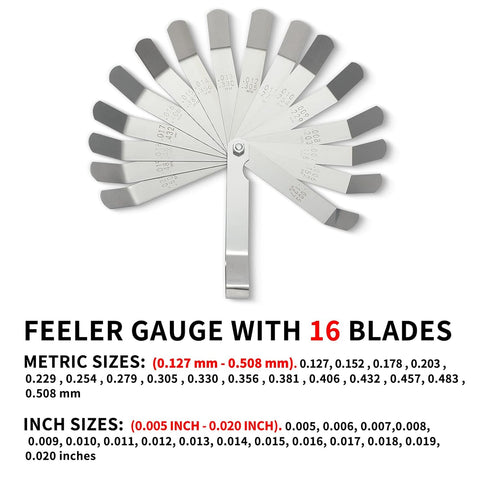 2 Pack Feeler Gauge with 32/26 Blades and 1 Pack Offset Feeler Gauge with 16 Blades - Stainless Steel Dual Marked