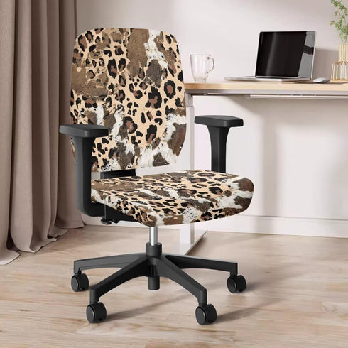 Cugasmaru 4-Pc Set Brown Leopard Office Chair Covers with Office Chair Arm Pads St. Patrick's Day Accent Chair Stretchy