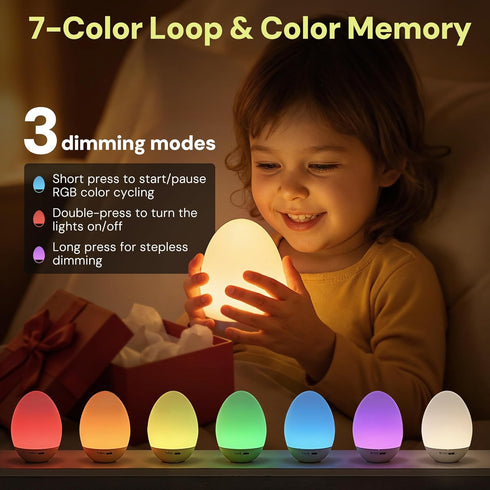 7 Dimming L LOHAS LED Egg Night Light for Kids, Baby Night Light with Colors Changing,Stepless Brightness, BPA Free